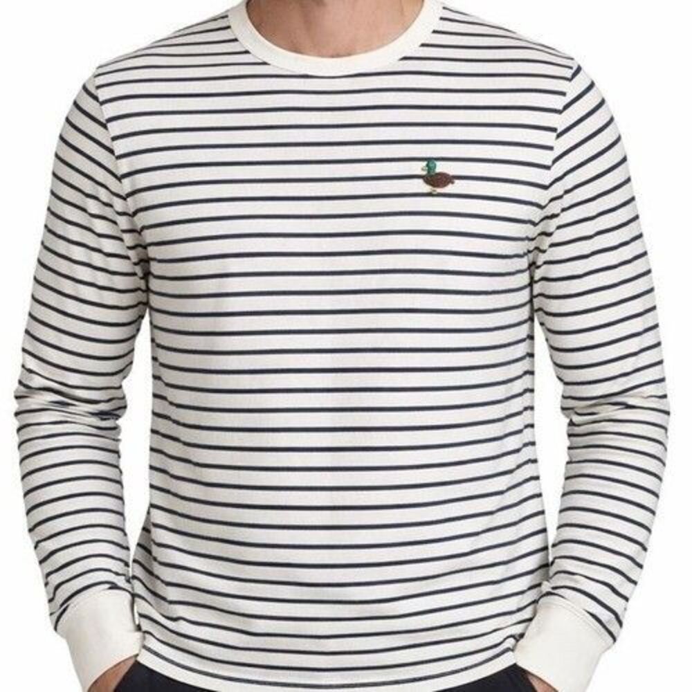 Cactus Man Striped Long Sleeve Shirt Navy White Mallard Duck Crewneck Mens M